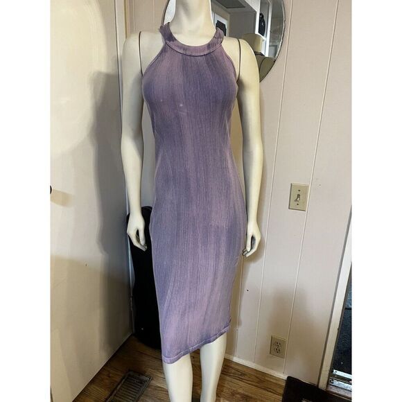 Young Fabulous & Broke Small Robbie Midi Dress Acid Dyed Lavender Purple Ribbed - Picture 1 of 7